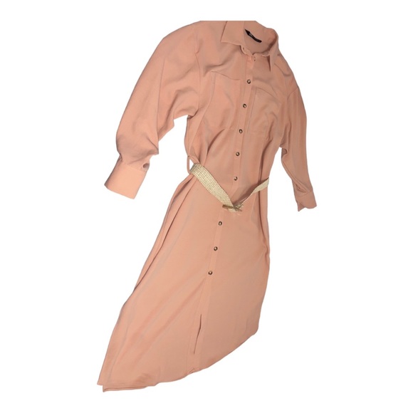Zara Midi Oversized Belted Pink Shirtdress with Side Split | Size S - Picture 12 of 13